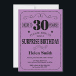 Surprise 30th Birthday Black and Purple Invitation<br><div class="desc">Surprise 30th Birthday Invitation Black and Purple Typography. Black and Purple Lilac Lavender Violet Background. Adult Birthday. Male Men or Women Birthday. Kids Boy or Girl Lady Teen Teenage Bday Invite. 13th 15th 16th 18th 20th 21st 30th 40th 50th 60th 70th 80th 90th 100th. Any Age. For further customisation, please...</div>