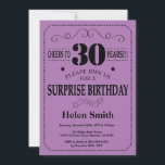 Surprise 30th Birthday Black and Purple Invitation<br><div class="desc">Surprise 30th Birthday Invitation Black and Purple Typography. Black and Purple Lilac Lavender Violet Background. Adult Birthday. Male Men or Women Birthday. Kids Boy or Girl Lady Teen Teenage Bday Invite. 13th 15th 16th 18th 20th 21st 30th 40th 50th 60th 70th 80th 90th 100th. Any Age. For further customisation, please...</div>