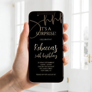 Surprise 30th Birthday Black Gold Mobile Invite