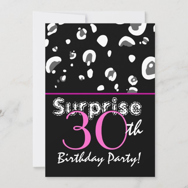 SURPRISE 30th Birthday Black Leopard Confetti Invitation (Front)