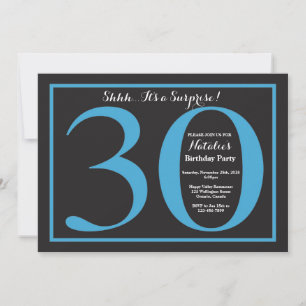 Surprise 30th Birthday Blue and Black Chalkboard Invitation