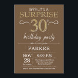 Surprise 30th Birthday Brown and Gold Glitter Invitation<br><div class="desc">Surprise 30th Birthday Invitation with Brown and Gold Glitter Background. Adult Birthday. Men or Women Bday Invite. Any age. For further customisation,  please click the "Customise it" button and use our design tool to modify this template.</div>
