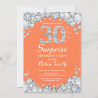 Surprise 30th Birthday Coral Silver Diamond
