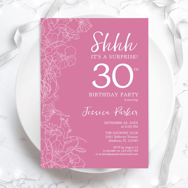 Surprise 30th Birthday - Floral Pink Invitation (Creator Uploaded)