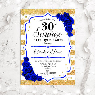 Surprise 30th Birthday - Gold White Royal Blue Invitation