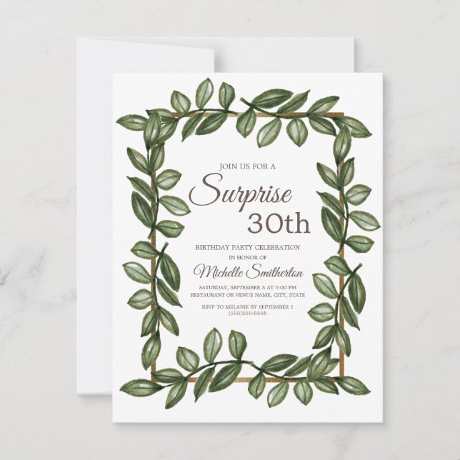Surprise 30th Birthday Green Leaves Invitation (Front)