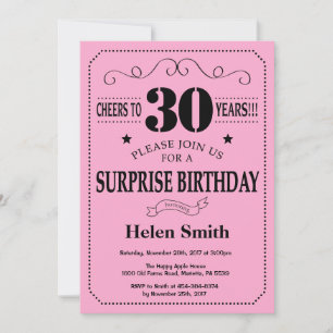 Surprise 30th Birthday Invitation Black and Pink