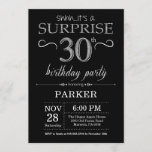Surprise 30th Birthday Invitation Black and Silver<br><div class="desc">Surprise 30th Birthday Invitation with Black and Silver Glitter Background. Chalkboard. Adult Birthday. Men or Women Bday Invite. Any age. For further customisation,  please click the "Customise it" button and use our design tool to modify this template.</div>