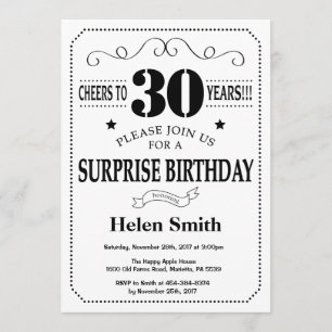 Surprise 30th Birthday Invitation Black and White
