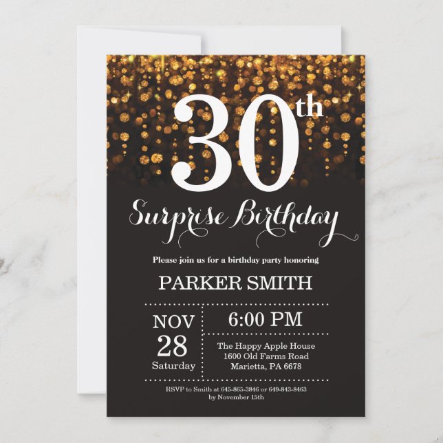 Surprise 30th Birthday Invitation Gold Glitter (Front)
