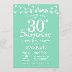 Surprise 30th Birthday Invitation Mint Green
