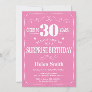 Surprise 30th Birthday Invitation Pink and White
