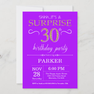 Surprise 30th Birthday Invitation Purple and Gold