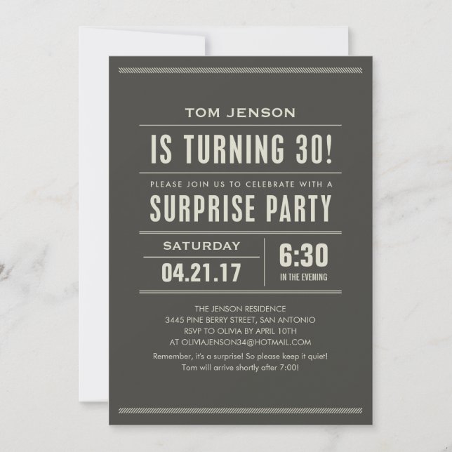 Surprise 30th Birthday Invitations (Front)