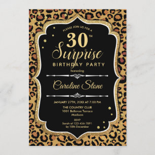Surprise 30th Birthday - Leopard Black Gold Invitation