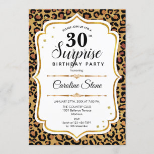Surprise 30th Birthday - Leopard Gold White Invitation