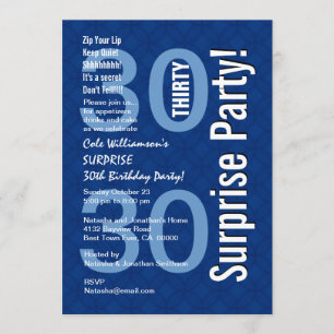 SURPRISE 30th Birthday Modern Royal Blue R600 Invitation