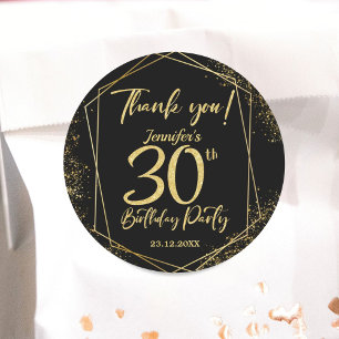 Surprise 30th Birthday Party Black & Gold Glitter Classic Round Sticker