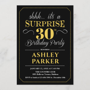 Surprise 30th Birthday Party - Black Gold Invitation