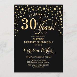 Surprise 30th Birthday Party - Gold Black Invitation