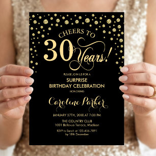 Surprise 30th Birthday Party - Gold Black Invitation