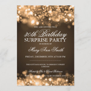 Surprise 30th Birthday Party Gold Sparkling Lights Invitation