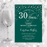 Surprise 30th Birthday Party - Green Silver Invitation<br><div class="desc">Surprise 30th Birthday Party Invitation.
Elegant design in emerald green and faux glitter silver. Features script font and diamonds confetti. Cheers to 30 Years! Message me if you need further customization.</div>