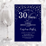 Surprise 30th Birthday Party - Navy Blue Silver Invitation<br><div class="desc">Surprise 30th Birthday Party Invitation.
Elegant design in navy blue and faux glitter silver. Features script font and diamonds confetti. Cheers to 30 Years! Message me if you need further customization.</div>