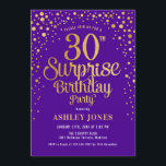 Surprise 30th Birthday Party - Purple & Gold Invitation<br><div class="desc">Surprise 30th Birthday Party Invitation.
Elegant design in royal purple and faux glitter gold. Features stylish script font and confetti. Message me if you need custom age.</div>