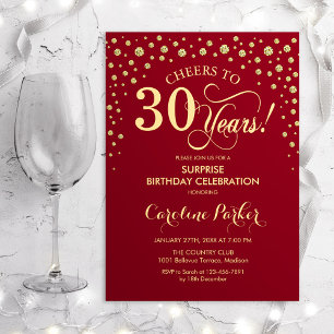 Surprise 30th Birthday Party - Red Gold Invitation