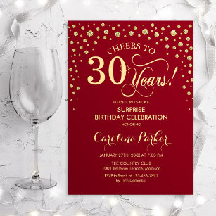 Surprise 30th Birthday Party - Red Gold Invitation
