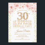 Surprise 30th Birthday Party - White Gold Pink Invitation<br><div class="desc">Surprise 30th Birthday Party Invitation.
Elegant design in faux glitter gold,  white and pink. Features confetti,  script font and watercolor blush pink flowers. Message me if you need further customization.</div>