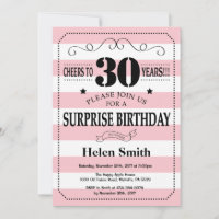 Surprise 30th Birthday Pink and White Stripes