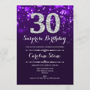 Surprise 30th Birthday - Purple Silver Invitation