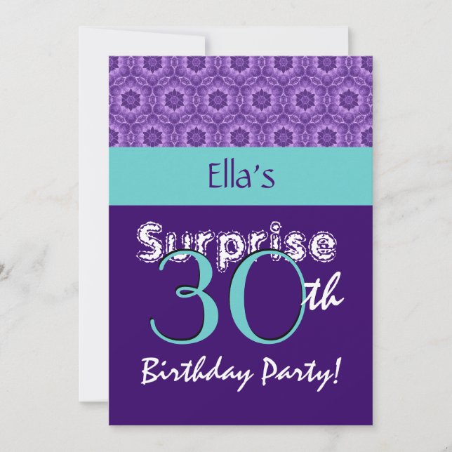 SURPRISE 30th Birthday Purpleand Turquoise G805 Invitation (Front)