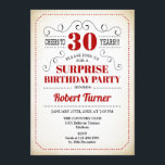 Surprise 30th Birthday - Red White Black Invitation<br><div class="desc">Surprise 30th Birthday Invitation
Retro design in red black white with a vintage creamy background. Cheers to 30 years! Can be also personalised into any year.</div>