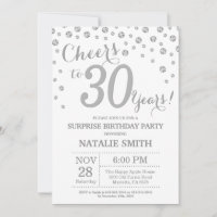 Surprise 30th Birthday Silver Glitter Diamond