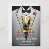 Surprise 30th Birthday Tuxedo Invitation