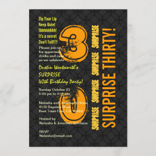 SURPRISE 30th Modern Birthday Black and Gold E002 Invitation