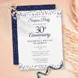 Surprise 30th Wedding Anniversary Blue Hearts Postcard<br><div class="desc">Featuring pretty blue love hearts confetti. Personalise with your special 30th wedding anniversary surprise party information in chic lettering. Designed by Thisisnotme©</div>