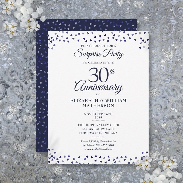 Surprise 30th Wedding Anniversary Blue Hearts Postcard (Surprise 30th Wedding Anniversary Blue Hearts Postcard)