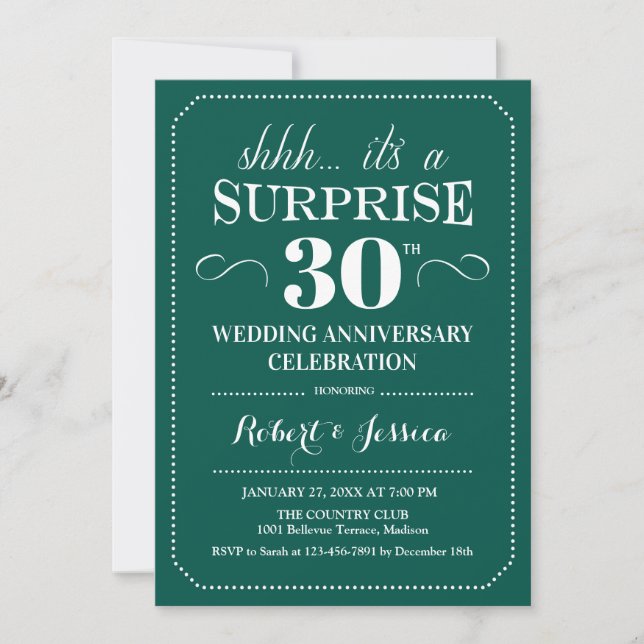 Surprise 30th Wedding Anniversary - Emerald Green Invitation (Front)