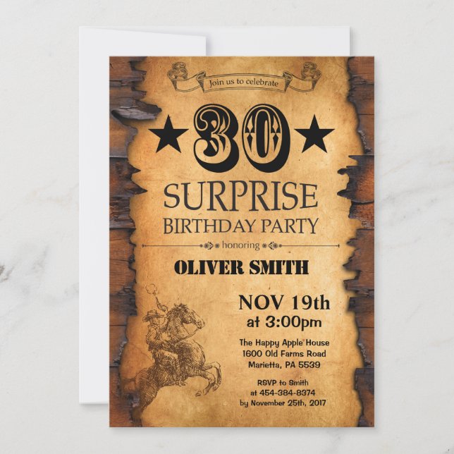 Surprise 30th Western Birthday Invitation (Front)