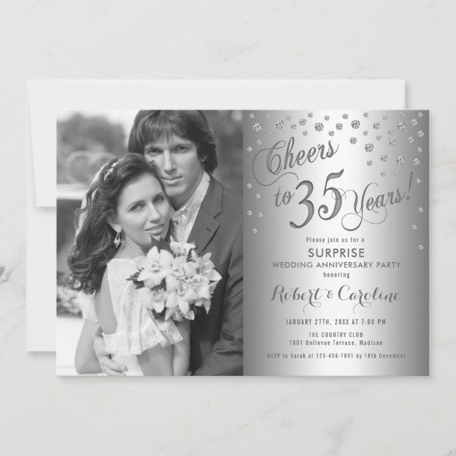 Surprise 35th Anniversary with Photo - Silver Invitation (Front)