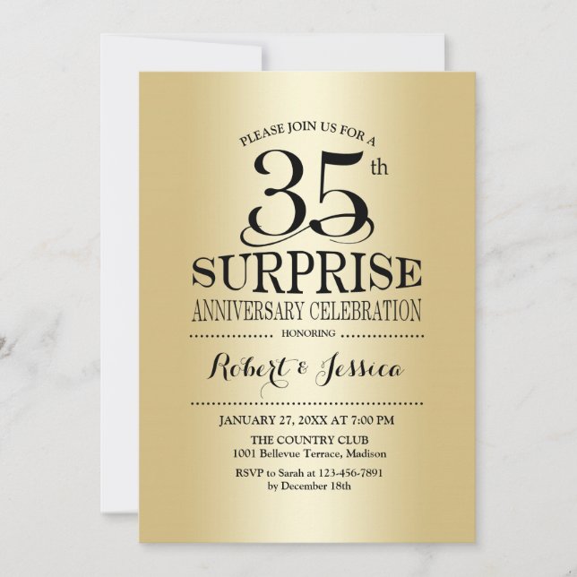 Surprise 35th Wedding Anniversary - Gold Invitation (Front)