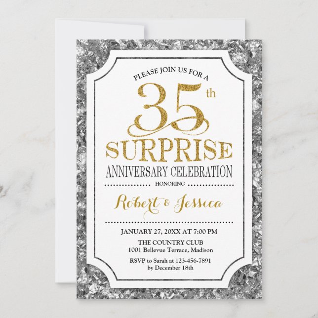 Surprise 35th Wedding Anniversary - Silver Gold Invitation (Front)
