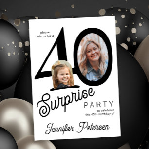 Surprise 40 modern 2 photo 40th birthday  invitation