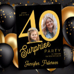 Surprise 40 modern 2 photo 40th birthday  invitation<br><div class="desc">Trendy bold typography women's 40th birthday surprise party invitation with 2 photos and modern gold black design in retro style script. Easy to personalize with your text and pictures.     Digital download available, </div>