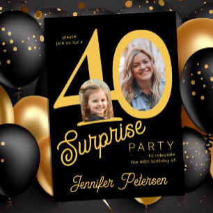 Surprise 40 modern 2 photo 40th birthday  invitation