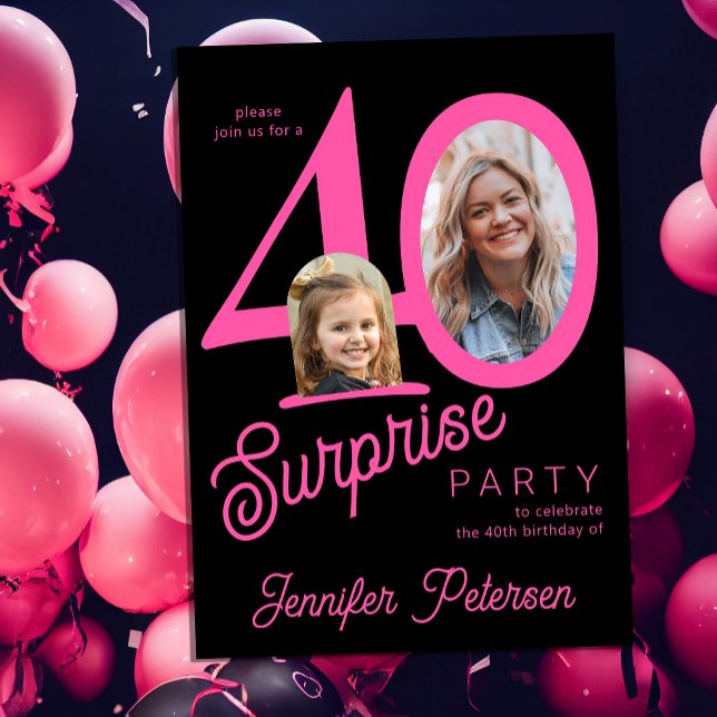 Surprise 40 modern 2 photo 40th birthday  invitation (Creator Uploaded)